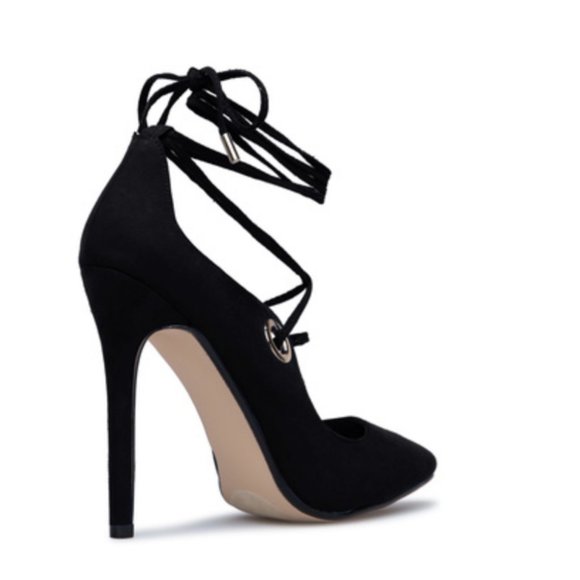 Black Lace up Heels - Picture 3 of 7